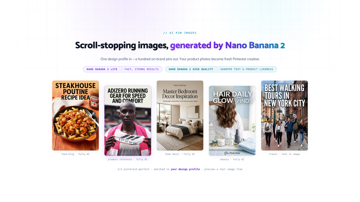 Pinterest pins created with Pin Generator using Nano Banana 2
