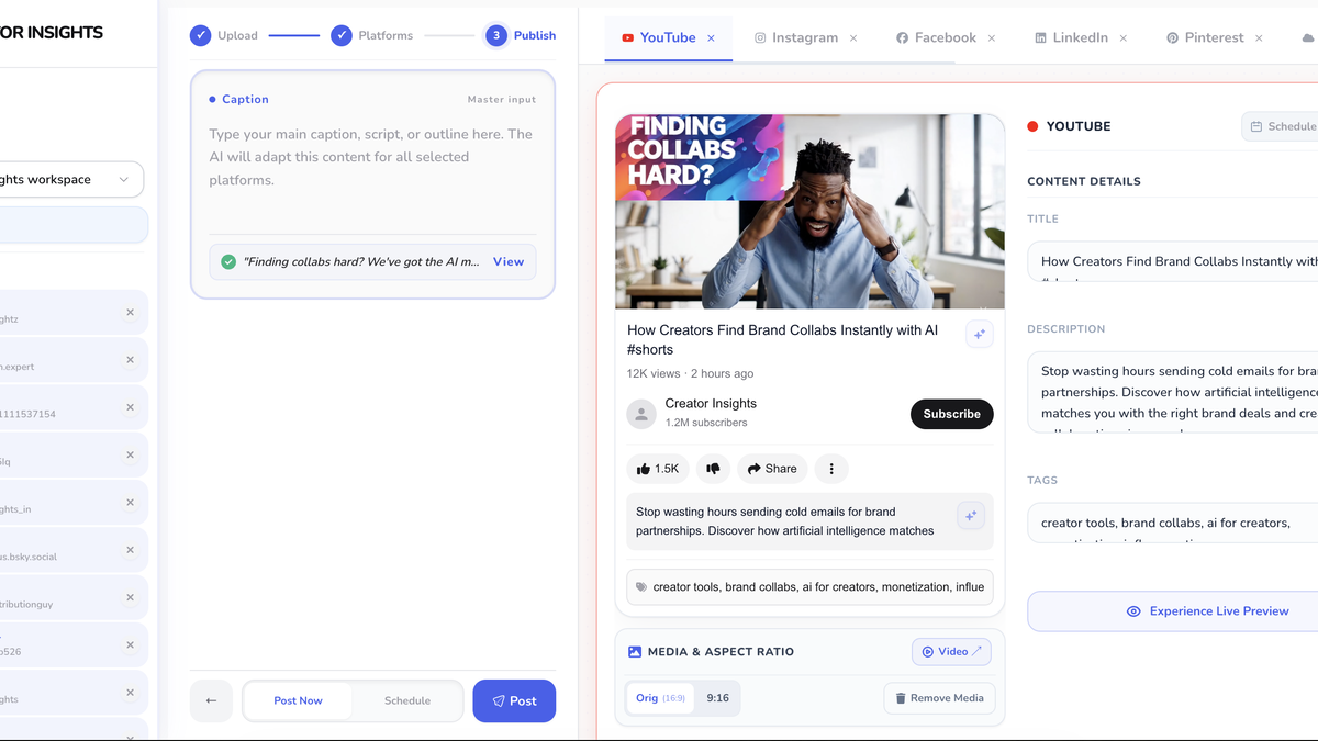 Adapt one piece of content across 14+ platforms to build an audience and drive traffic