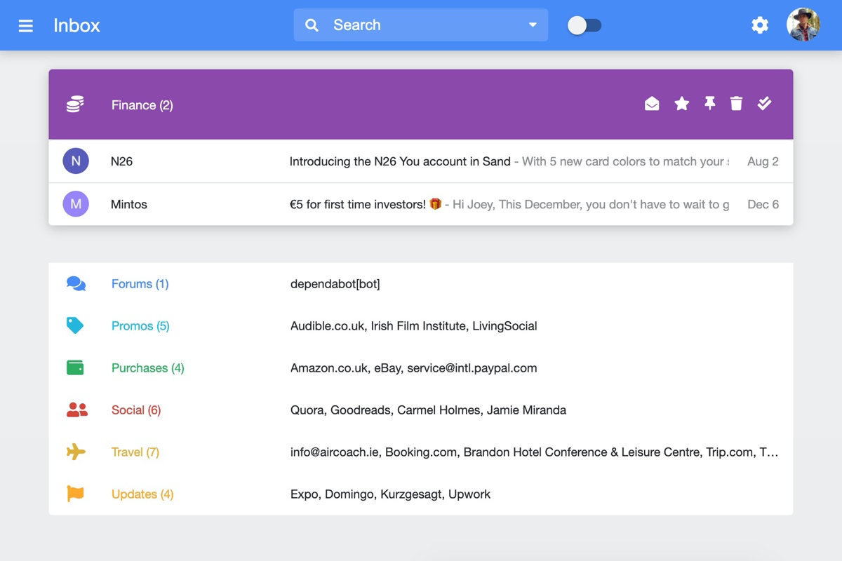 Inbox categorized by Bundles