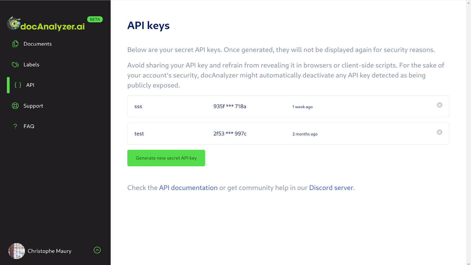 API keys