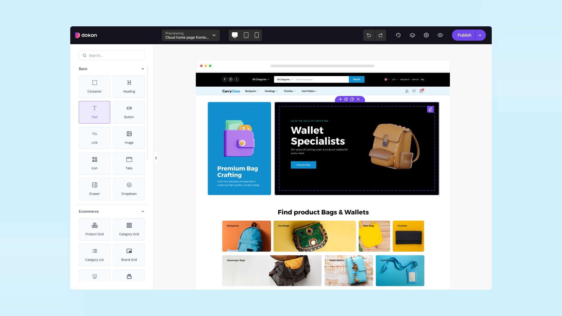 Drag-and-drop page builder