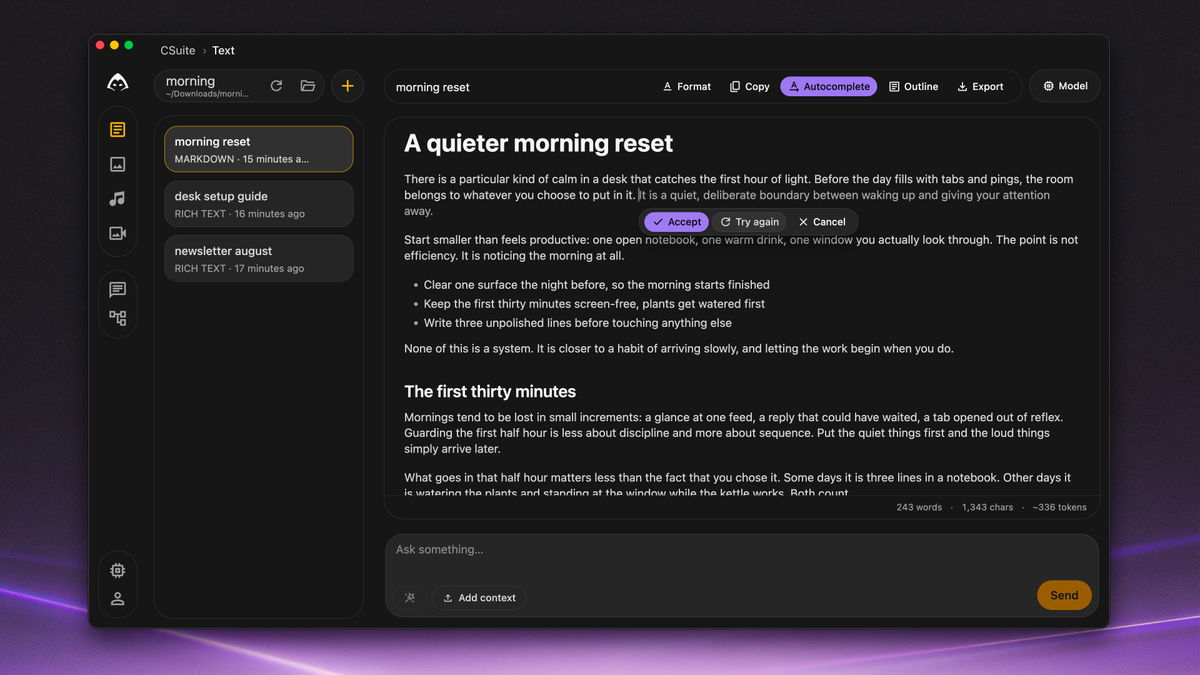 CSuite - text creation