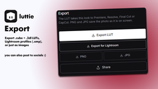 Export your grades as LUTs or Lightroom profiles (.cube, .3dl, .xmp). You can also just export the graded photo/video, or simply share to socials. thumbnail