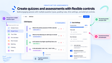 CourseGlade quiz builder showing multiple question types, passing grades, time limits, and attempt settings thumbnail