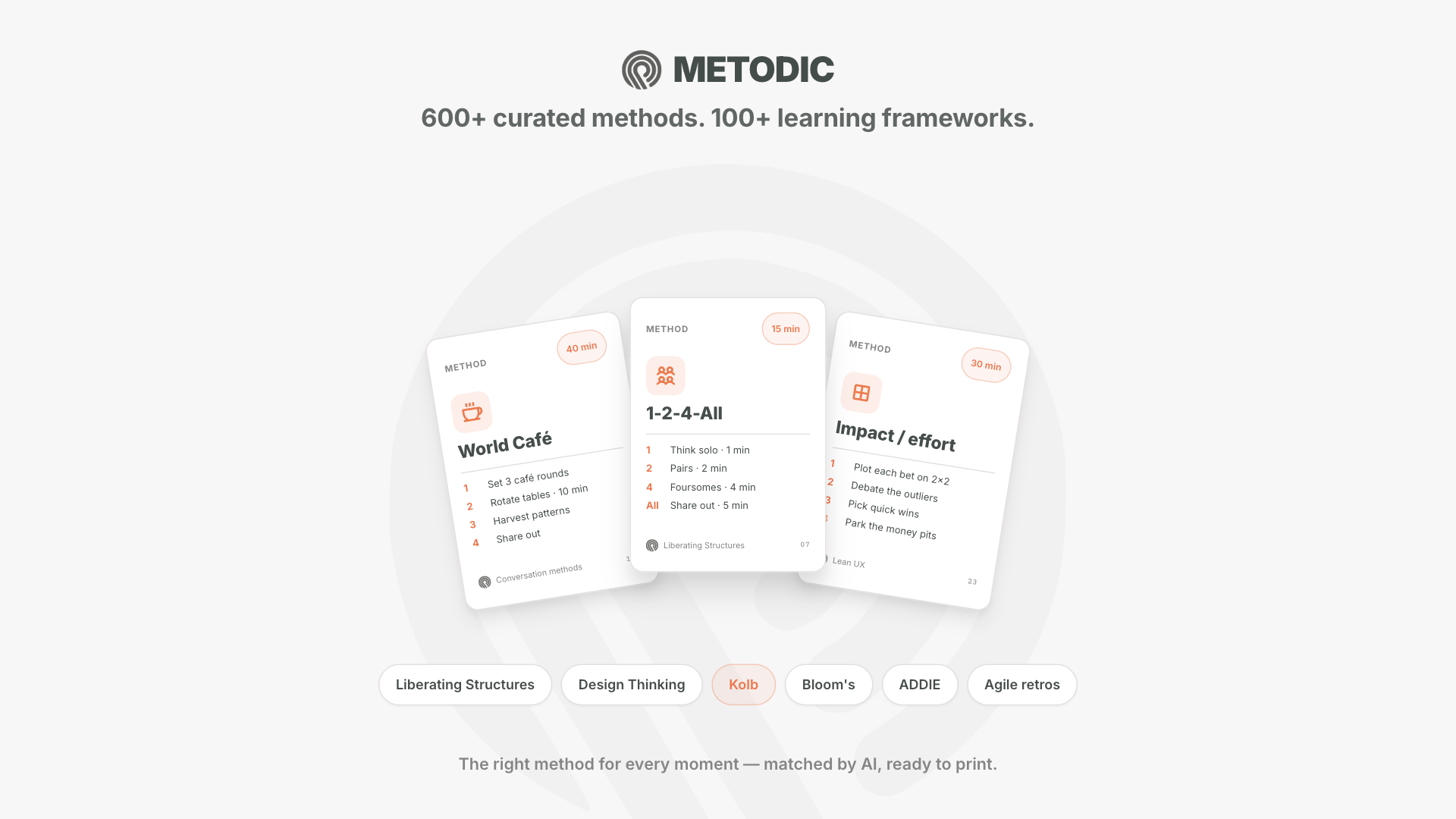 METODIC: based on 600 plus methods, and over 150 learning frameworks.
