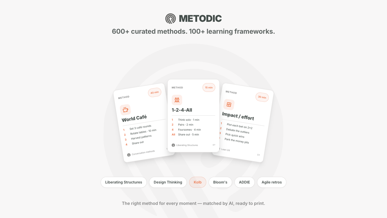 METODIC: based on 600 plus methods, and over 150 learning frameworks.