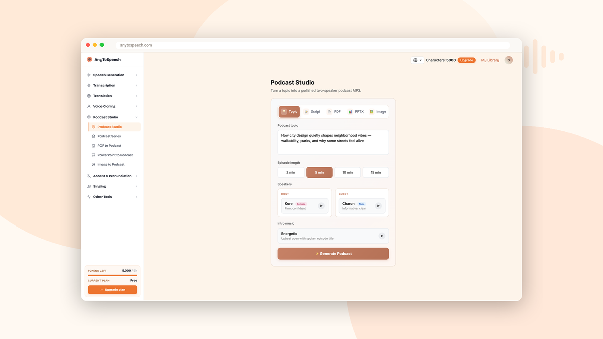 Podcast Generator - AnyToSpeech