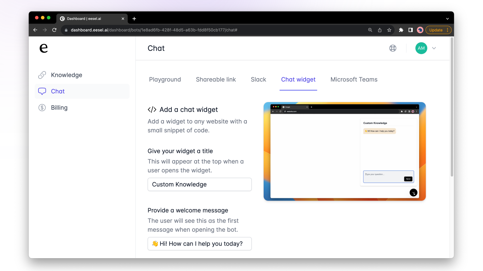 Chatbot widget customization