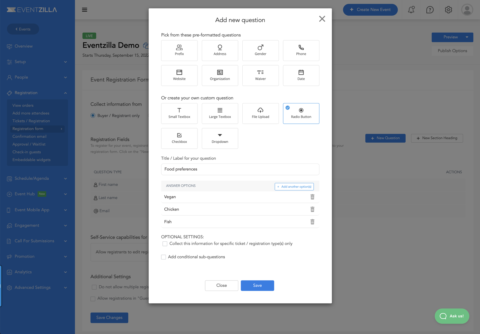 Custom registration form