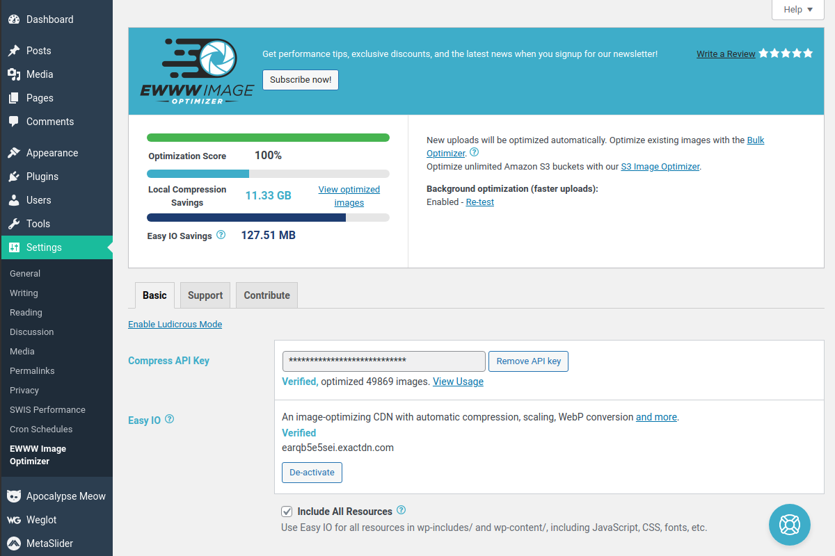 Site optimization stats