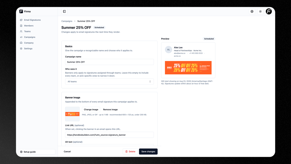 Firma's email campaign editor