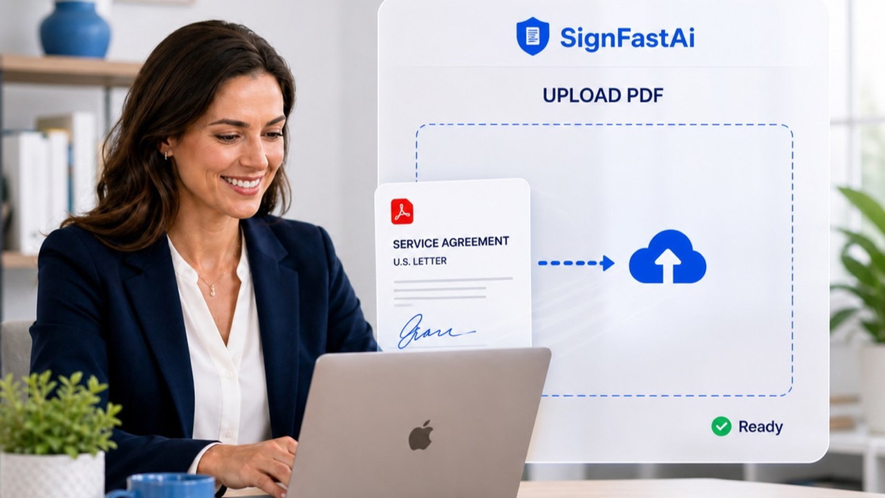 SignFastAi upload screen for a PDF service agreement document