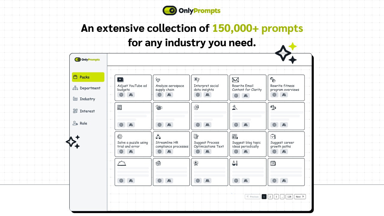 OnlyPrompts dashboard showing prompt library