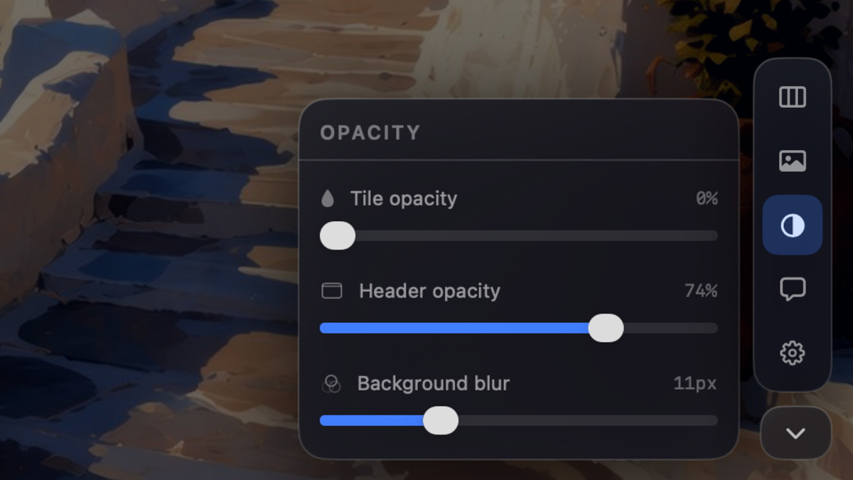 custom tile opactity and background blur 