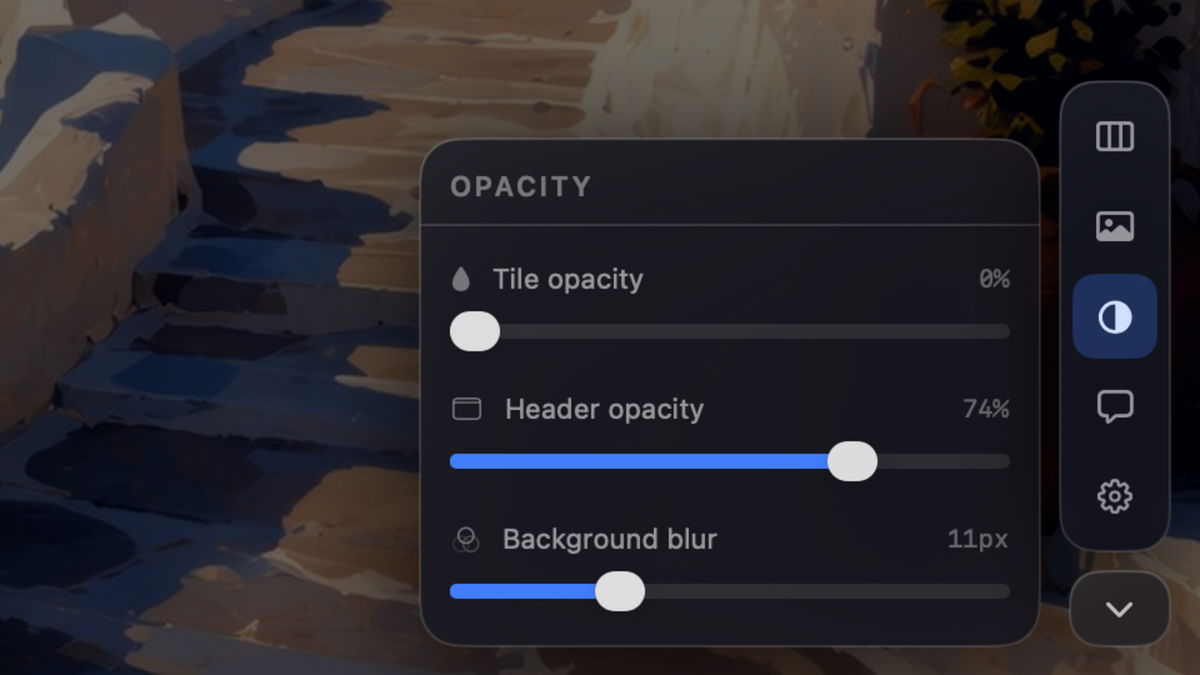 change tile opacity or background blur based on need