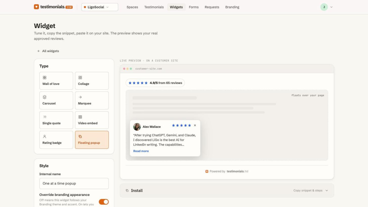 Floating popup widget builder