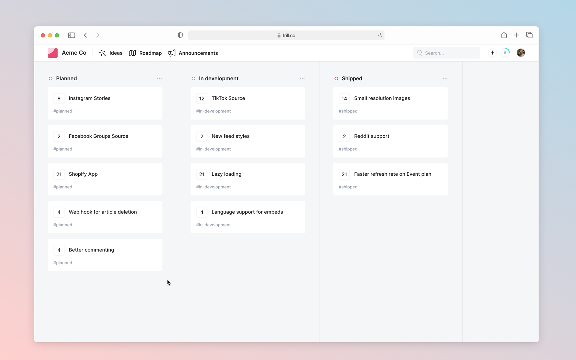 Roadmap dashboard