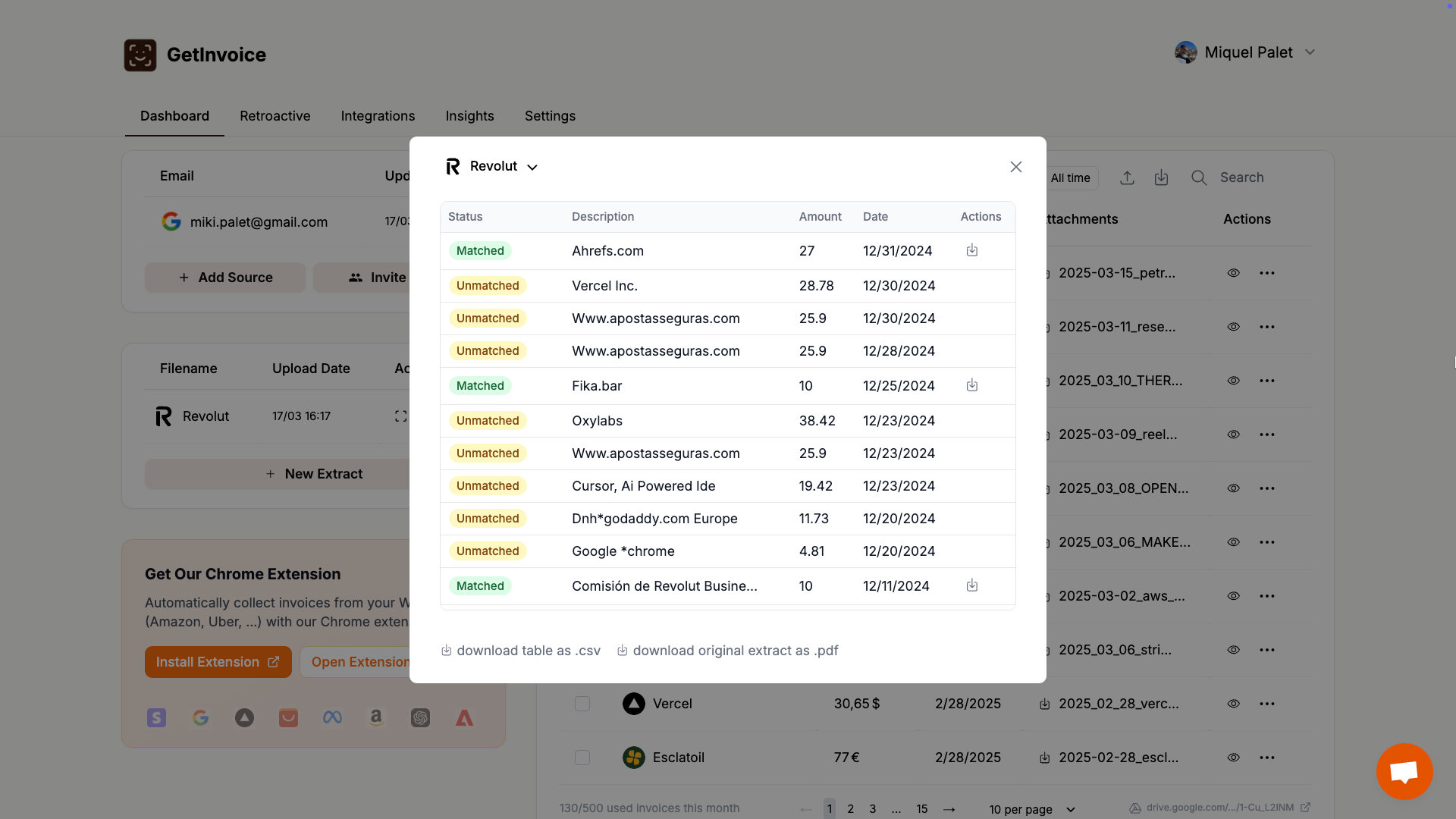 Reconcile invoices and transactions