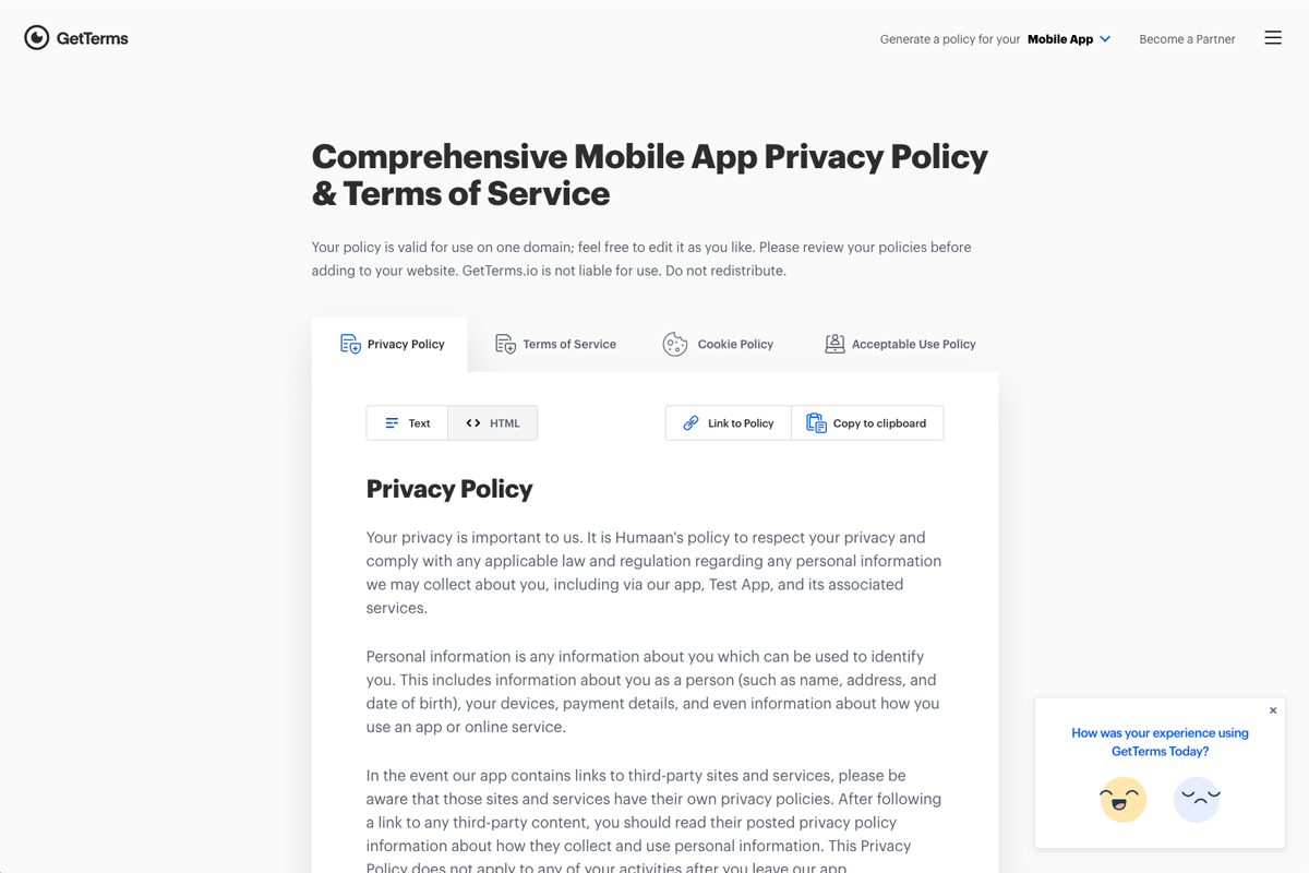 Mobile App Privacy Policy Example