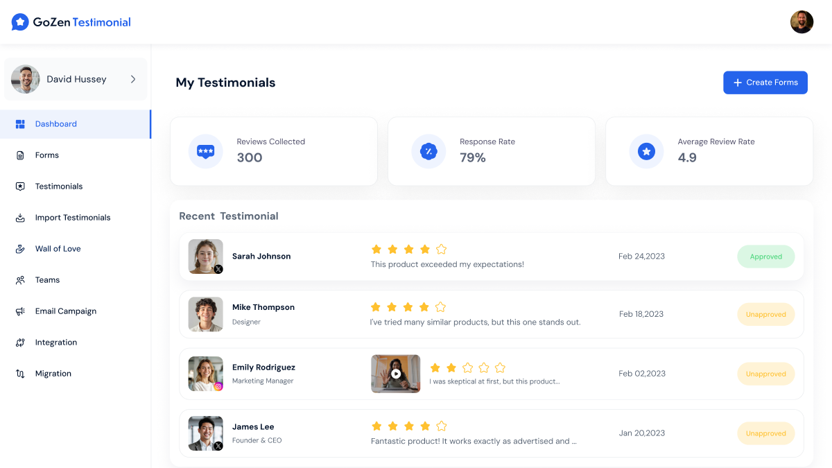 Organize testimonials