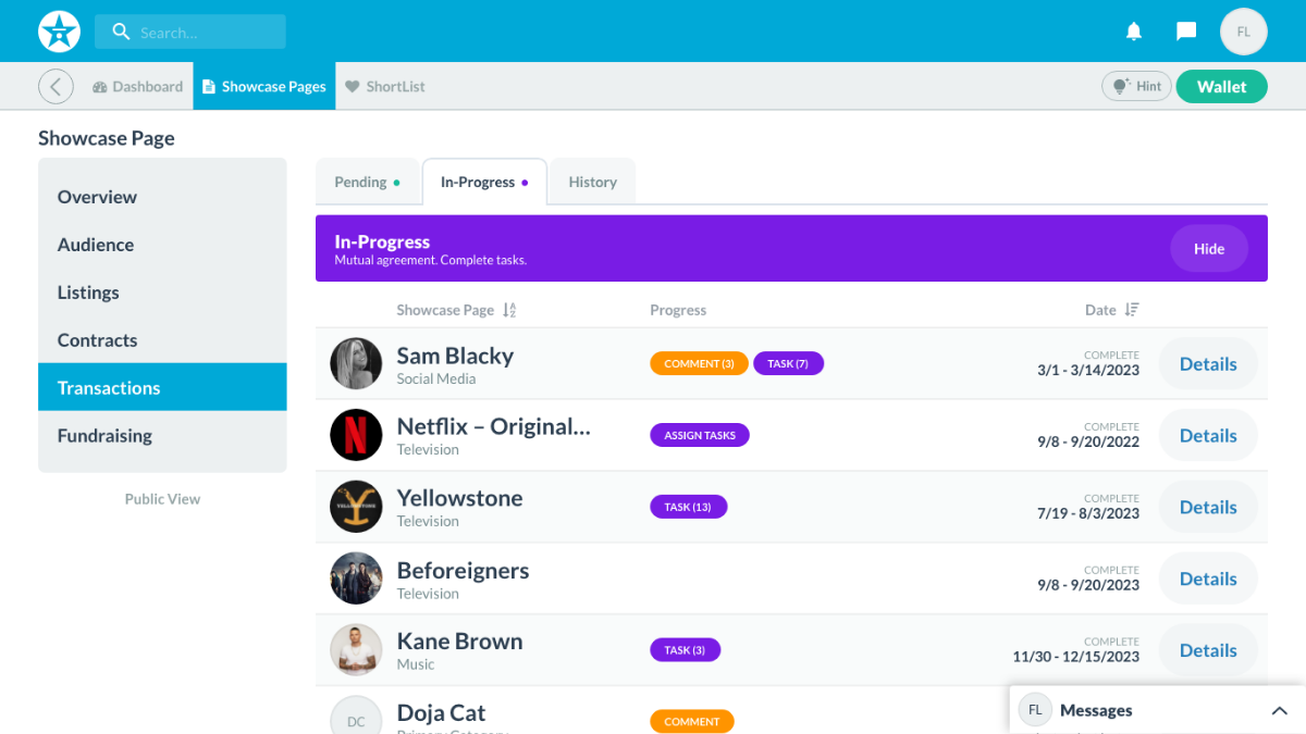 Transactions dashboard