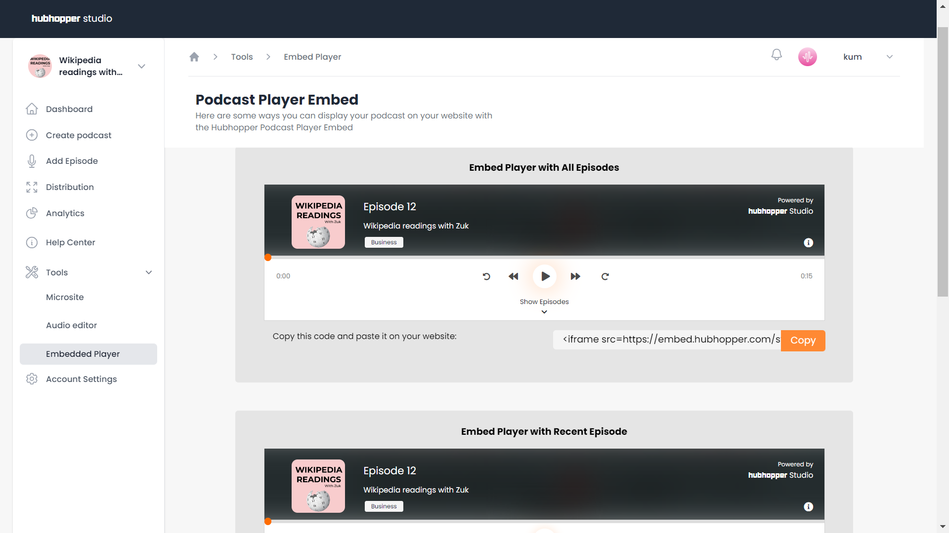 Embeddable podcast player
