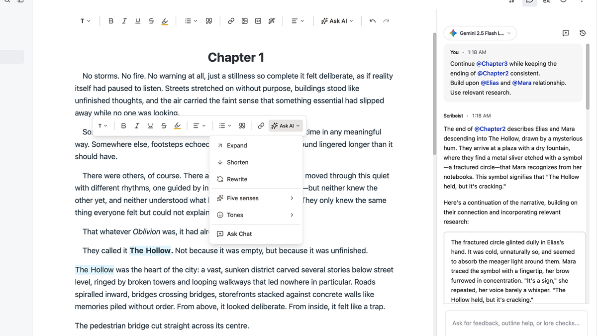 Write with AI that knows your whole project
