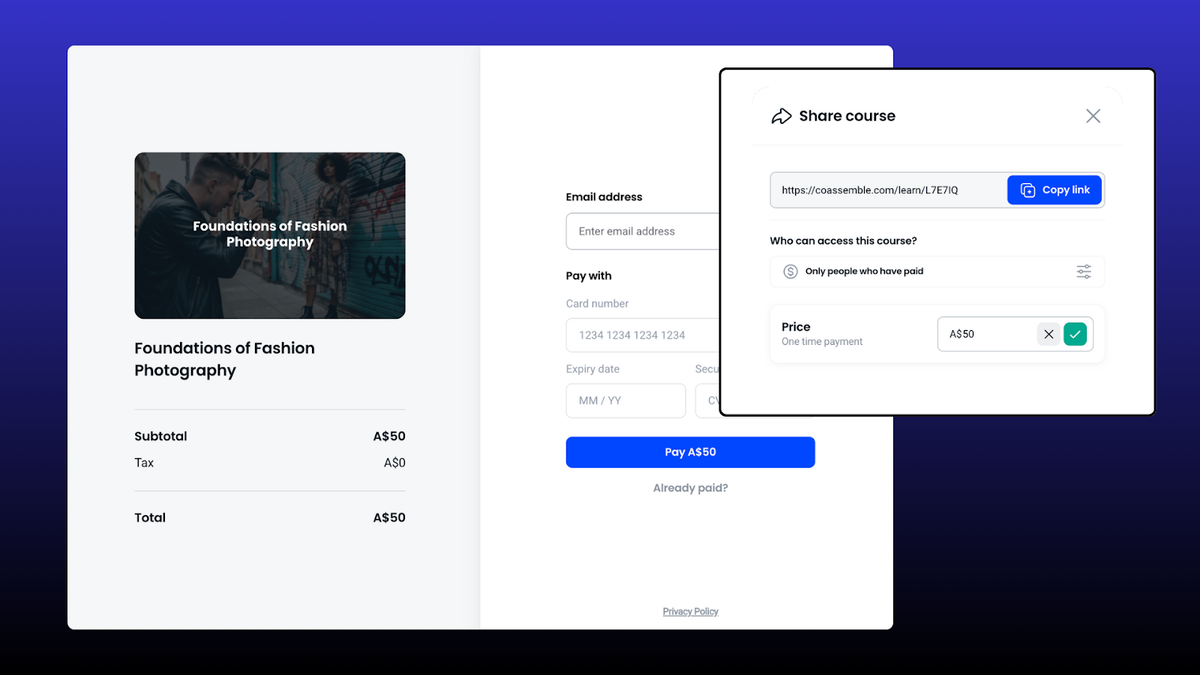 Share and payment page