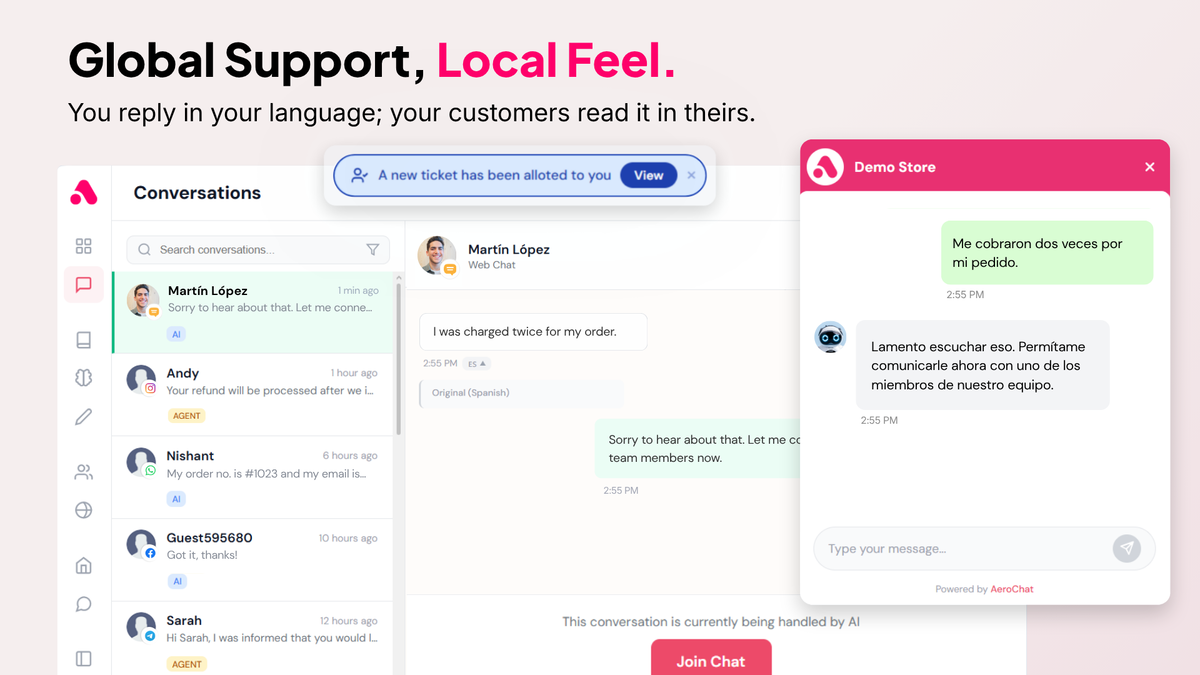 Multilingual chat inbox