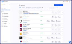 Campaign list with performance metrics thumbnail
