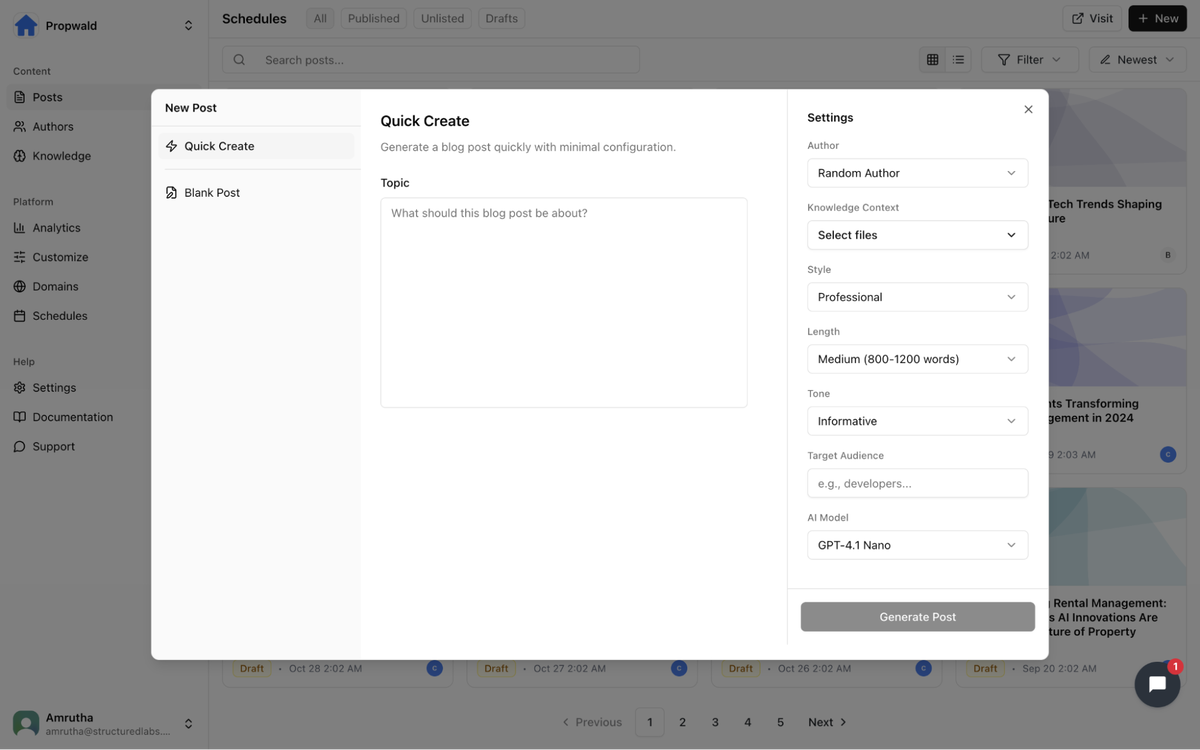 Create and publish blog posts fast
