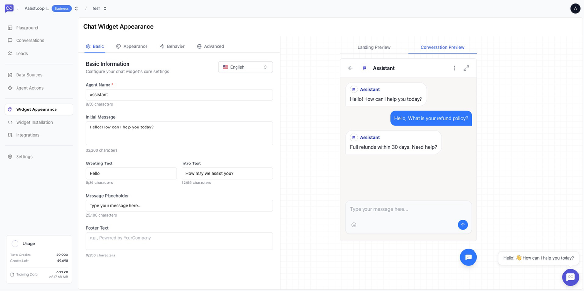 Your brand, your chat widget