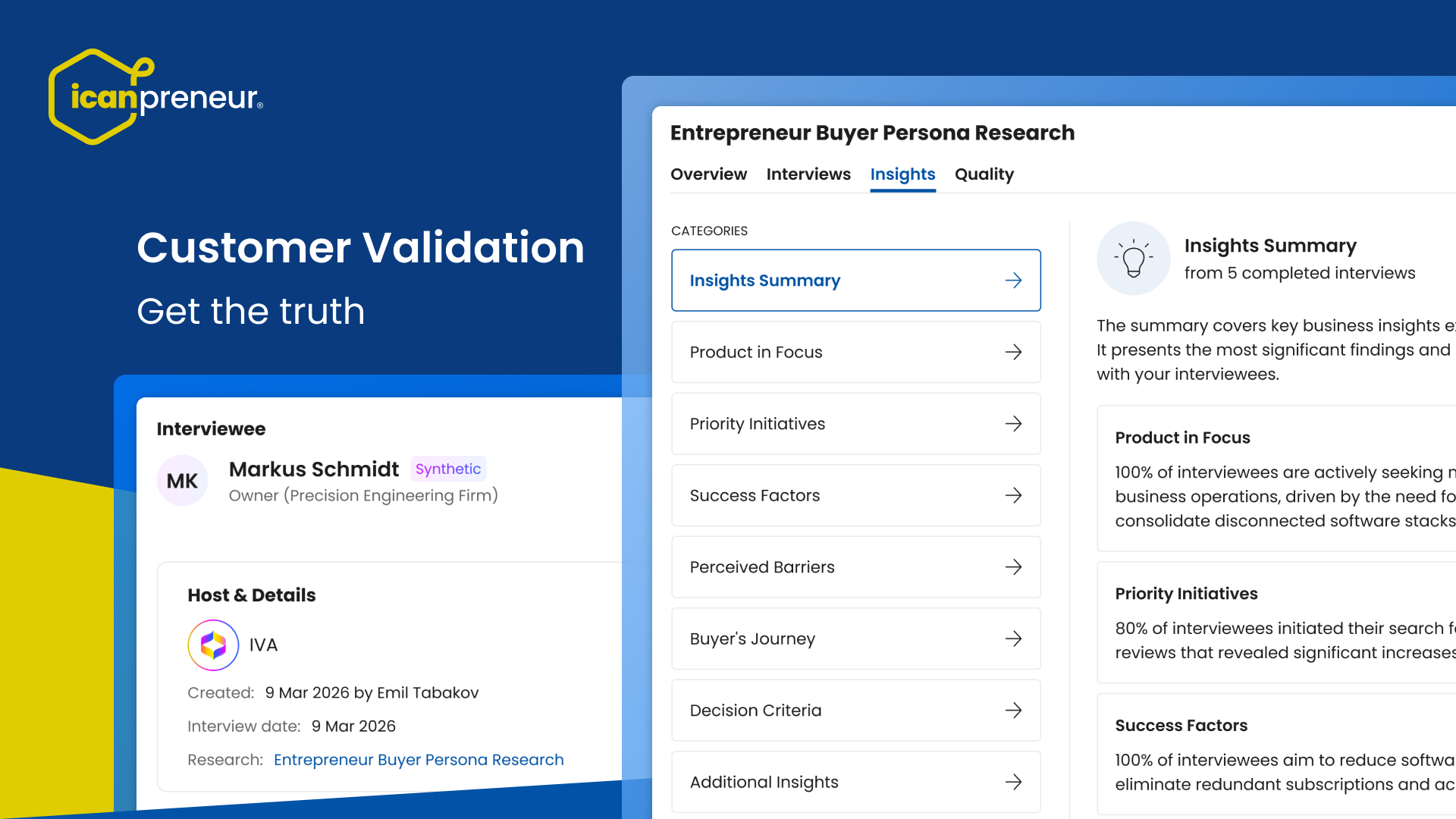 Icanpreneur interview insights showing customer patterns