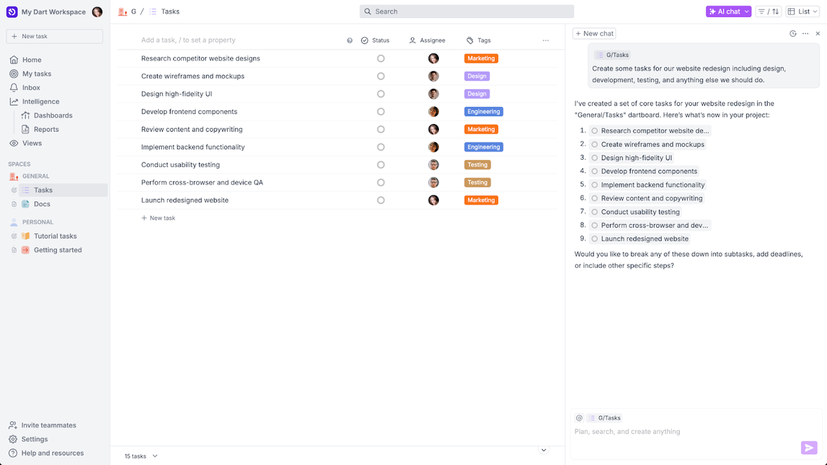 Manage projects via chat