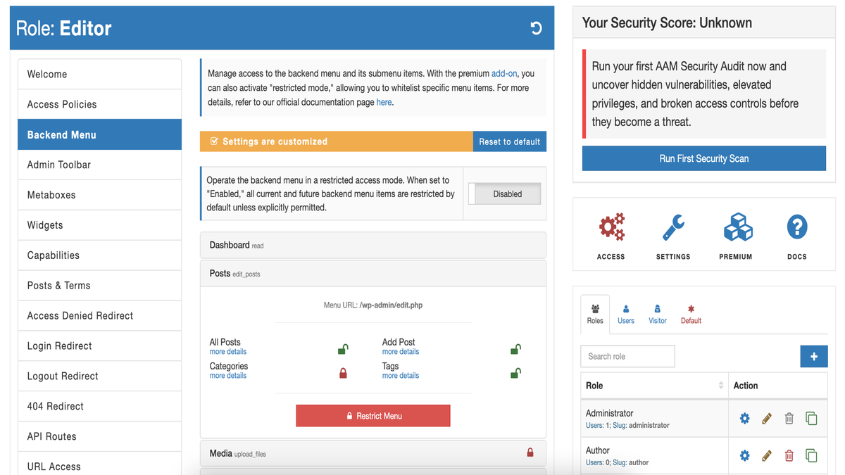 Backend menu management