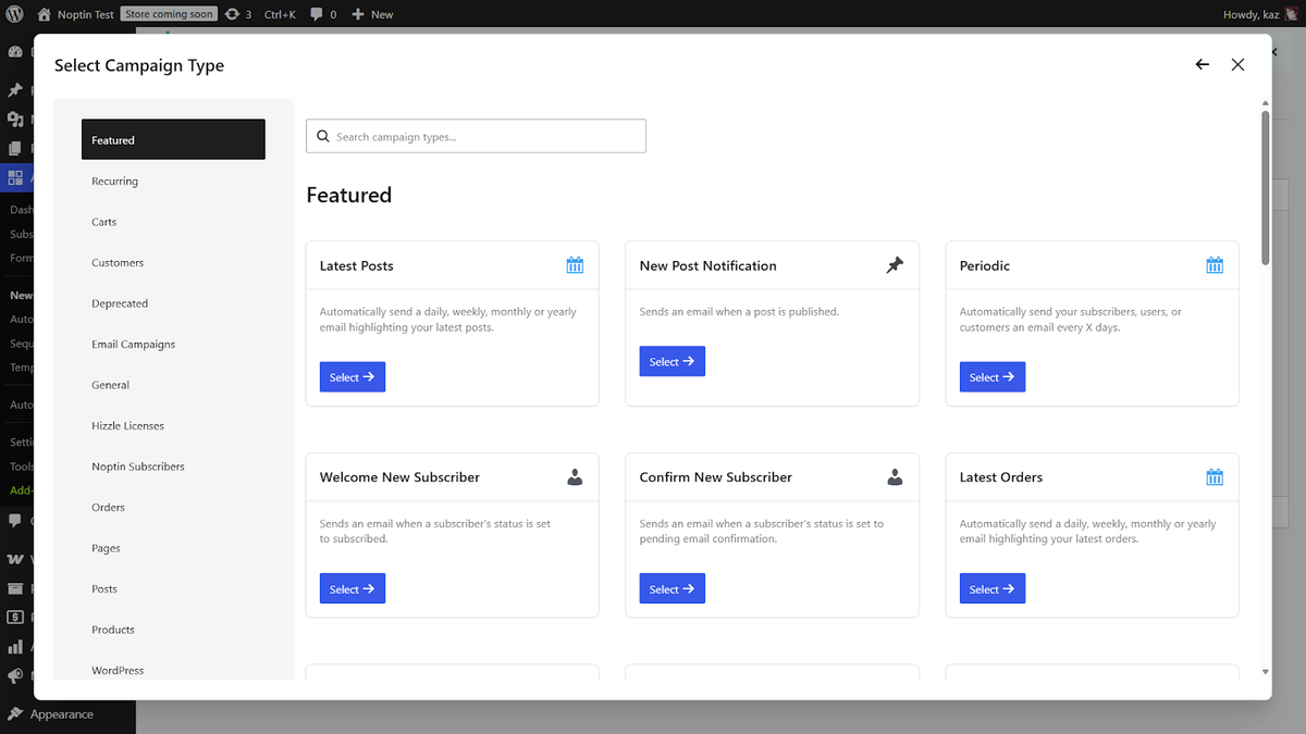 Automated email types gallery