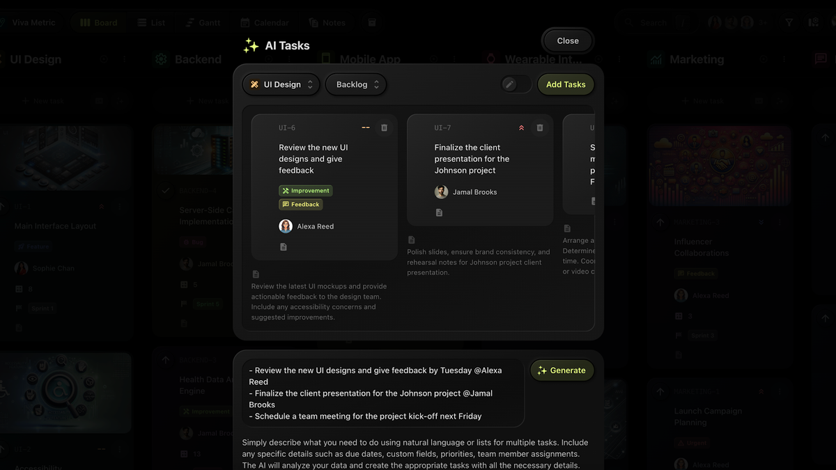 Create project tasks in seconds with AI