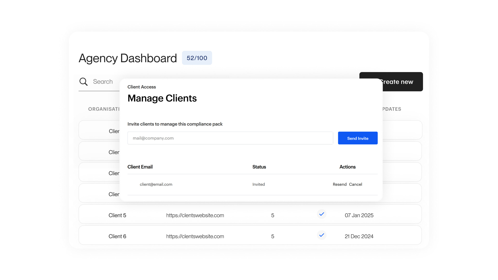 Agency dashboard