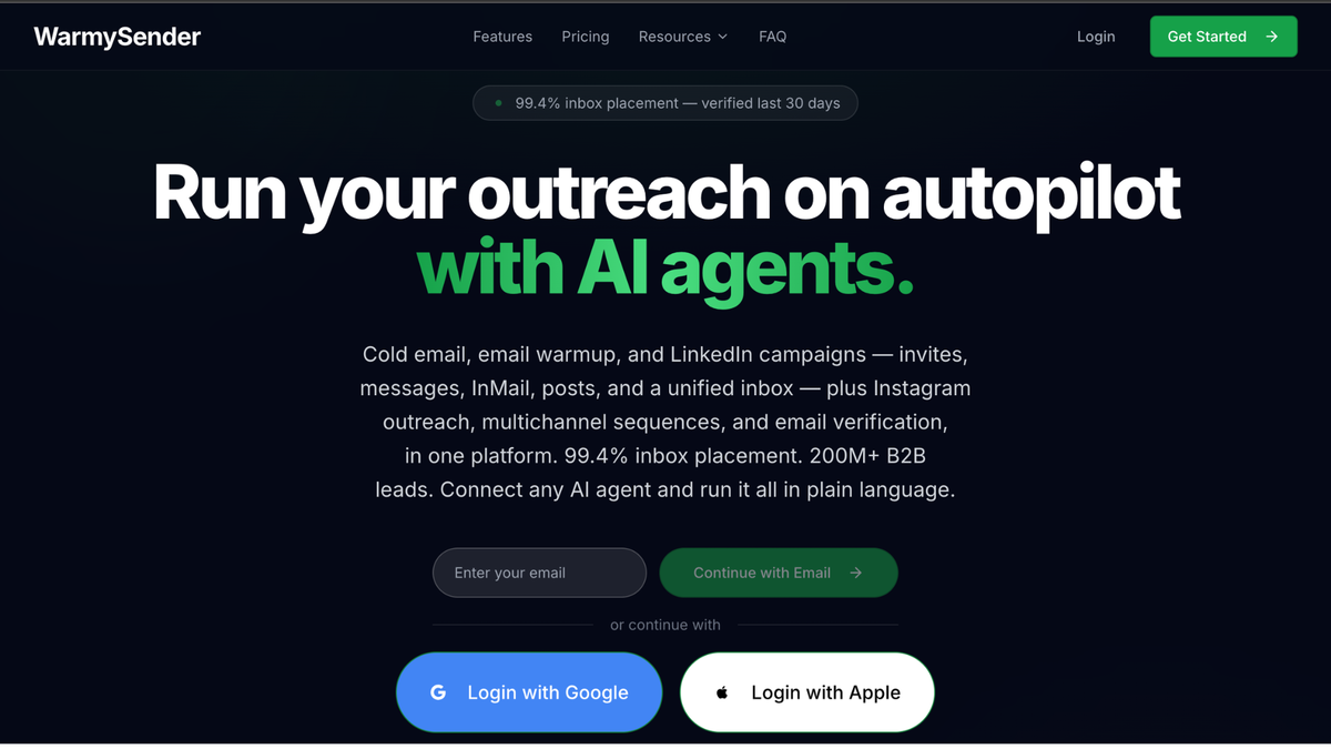 WarmySender homepage hero
