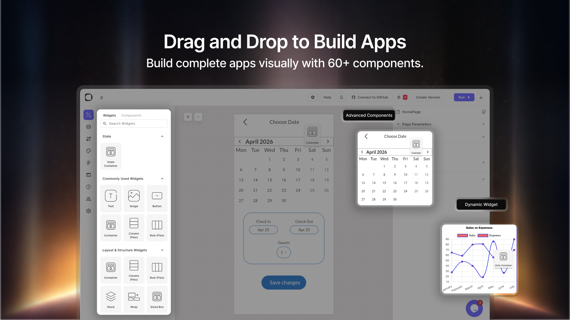 Drag‑and‑drop app builder UI