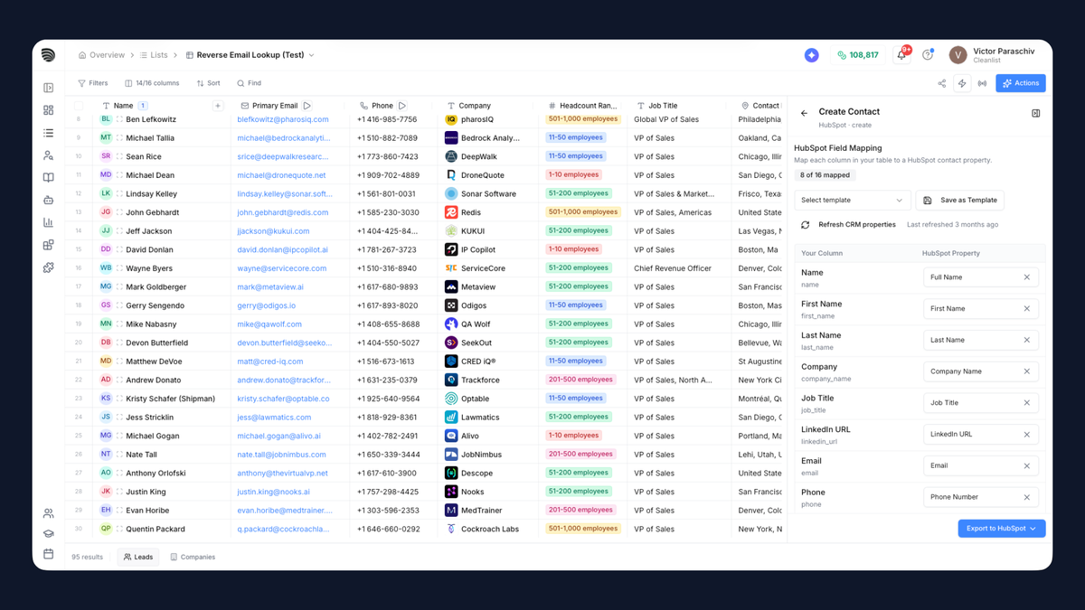 Push clean data to your CRM and sales tools