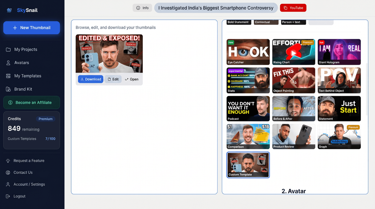 Thumbnail generation and templates