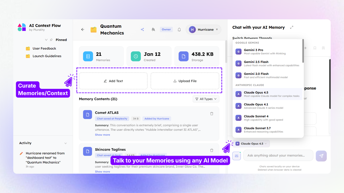 Build and manage context in Memory Studio