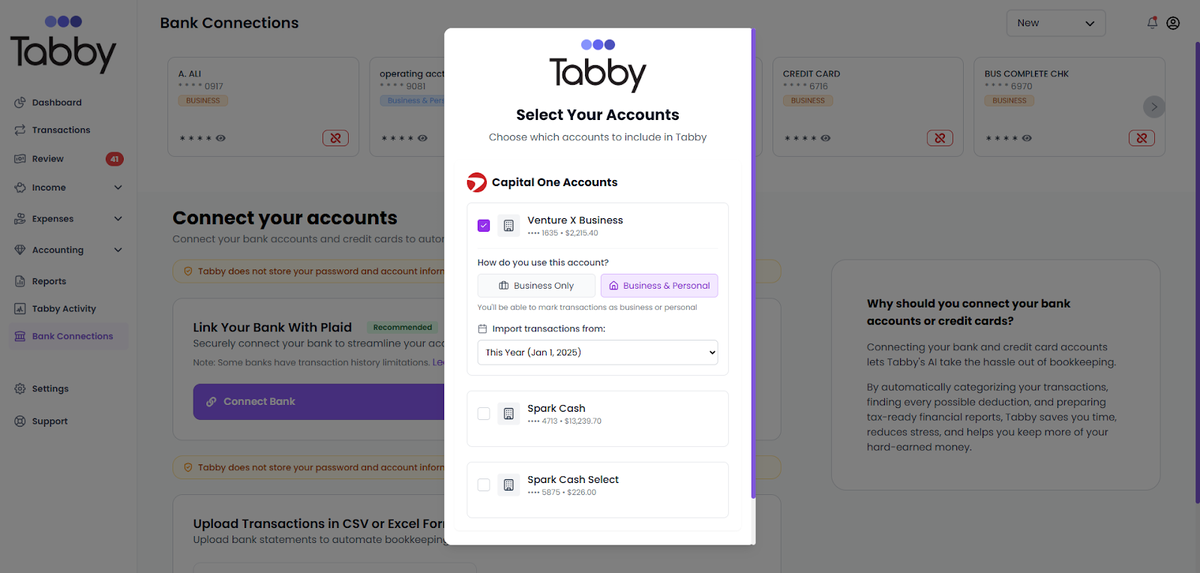 Account type selector