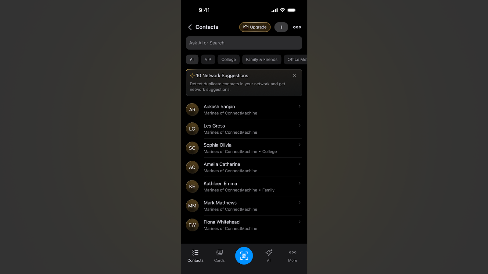 Contacts management view