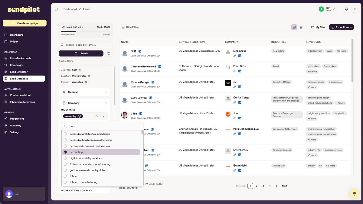 Lead database interface