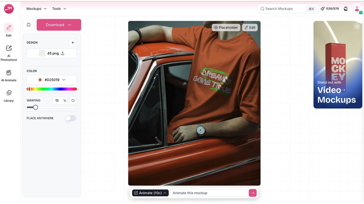 Mockey template gallery showing 2D and 3D mockup categories