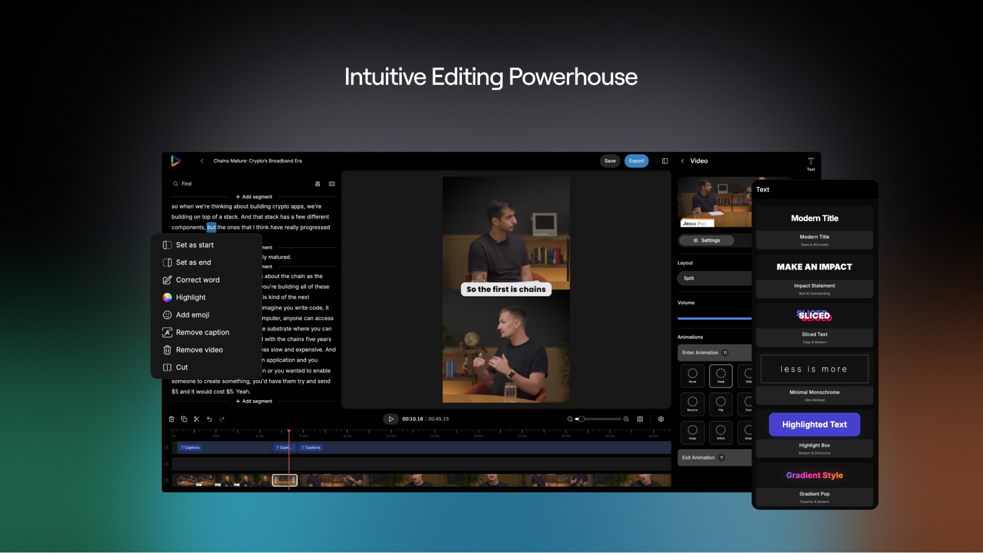 Editing interface