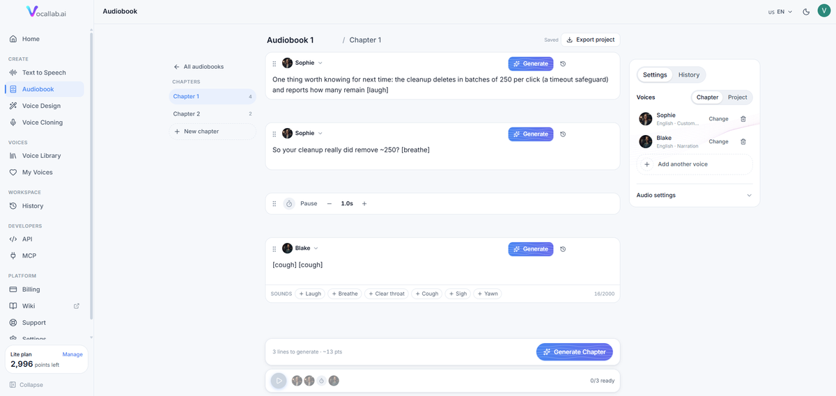 Generate lifelike voiceovers from 260 voices