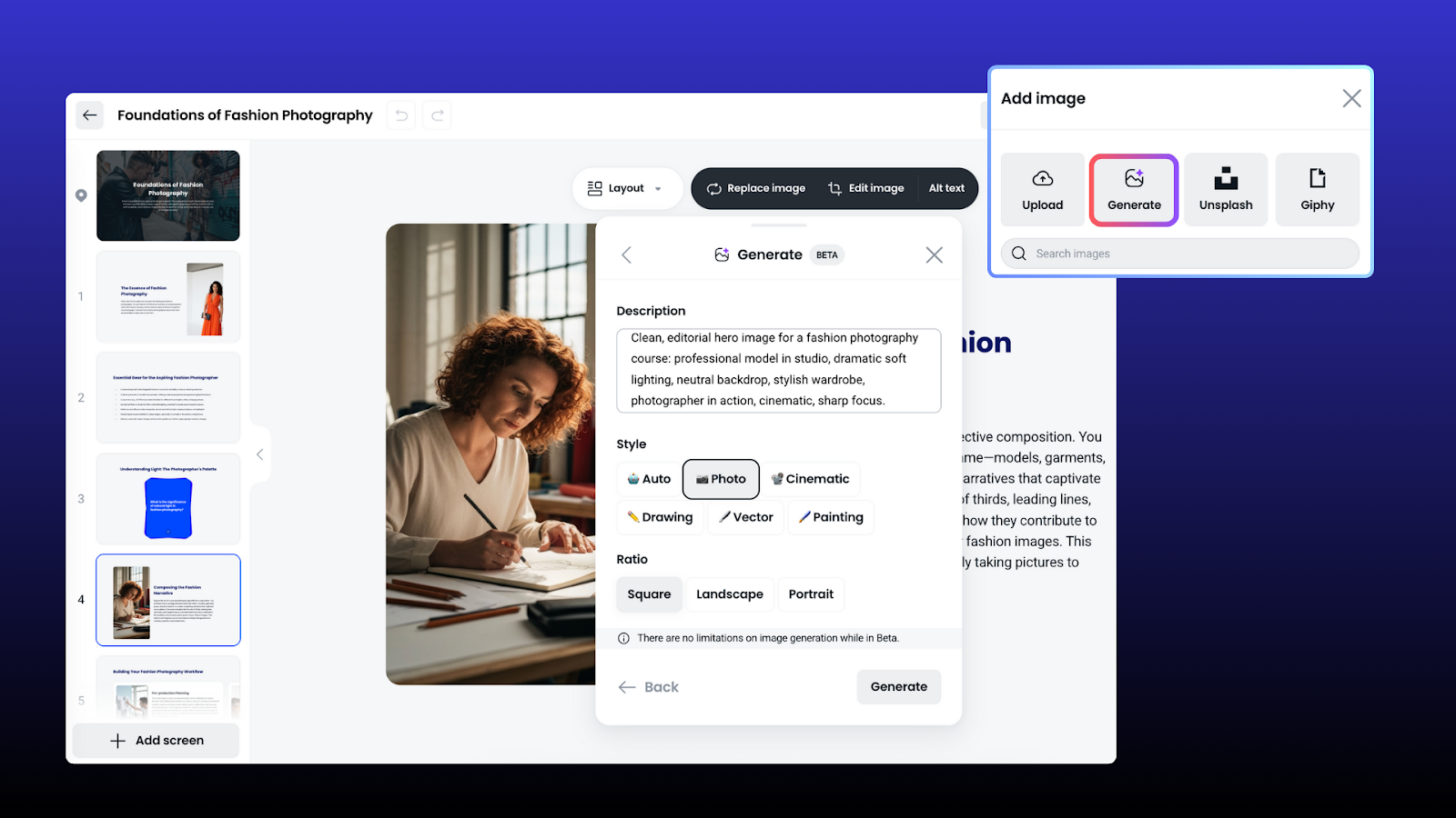 AI image generation and editing
